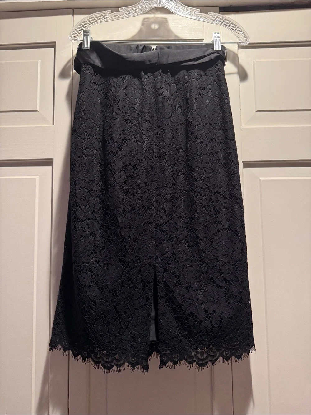J. Crew Black Lace Pencil Skirt with Satin Tie